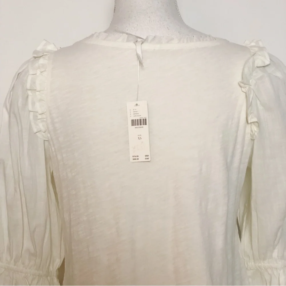 NWT By Anthropologie Smocked Puff-Sleeve Knit Top in Ivory Size XS